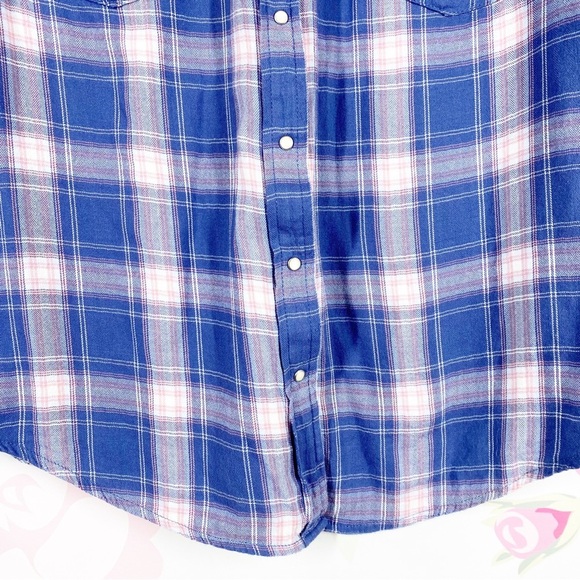 AERIE Blue Pink Checkered Checks Plaid Button Down Long Sleeves Shirt XL - Picture 4 of 9